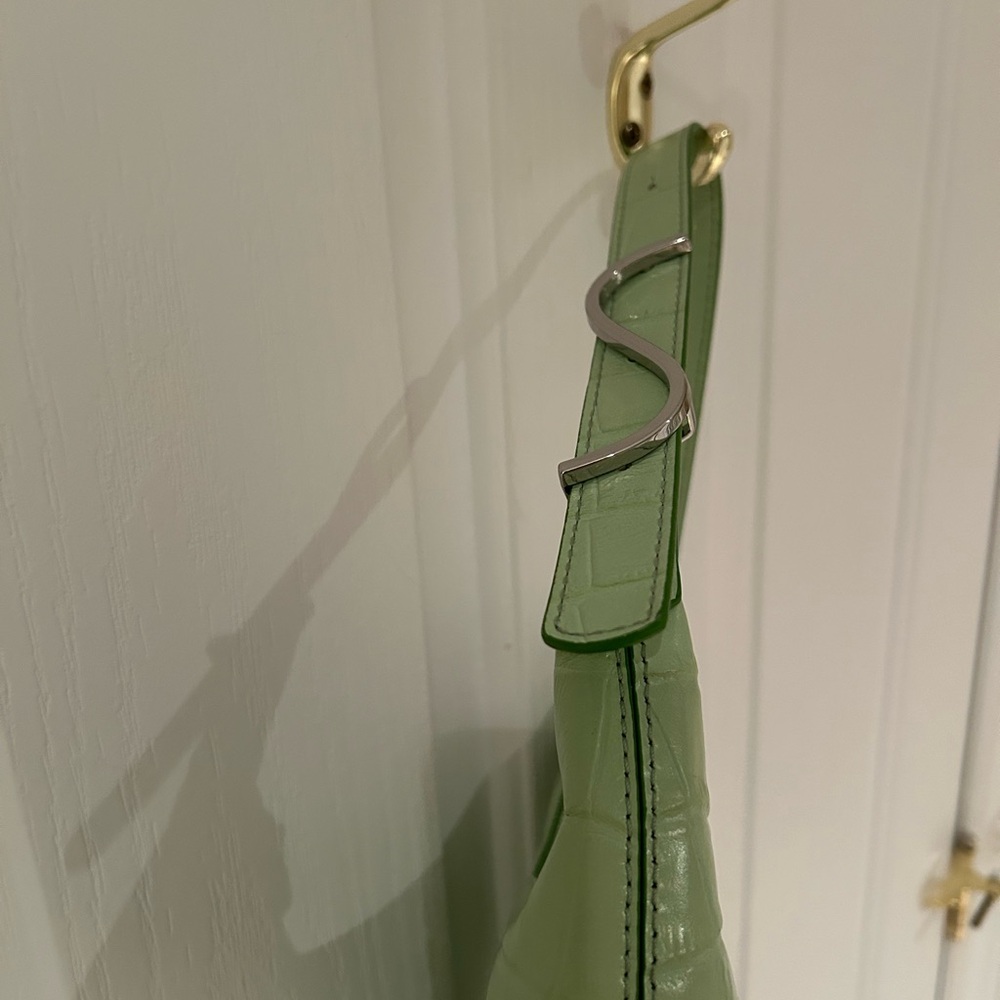 STAUD Women Patent Leather Croc-Embossed Shoulder Bag, Light Green, Metal Logo - Picture 4 of 10